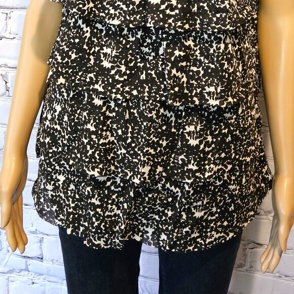 J. Crew, 100% silk black and white sleeveless tiered ruffle blouse - Picture 6 of 10